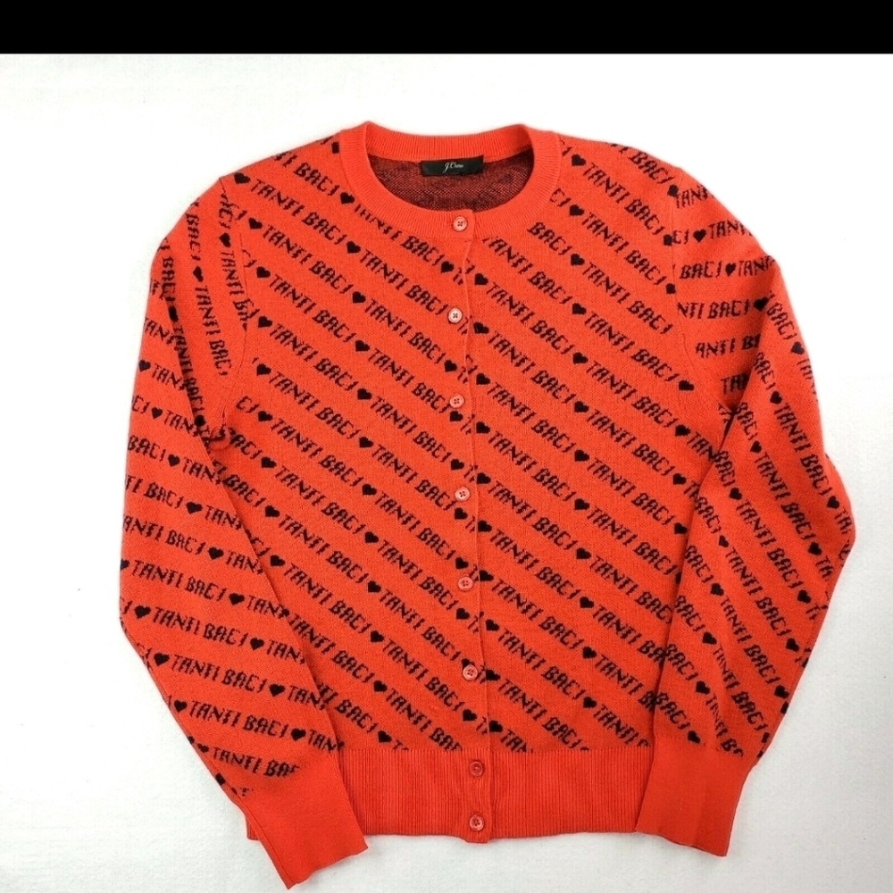 J. Crew Vibrant Red Shrug with Text Pattern